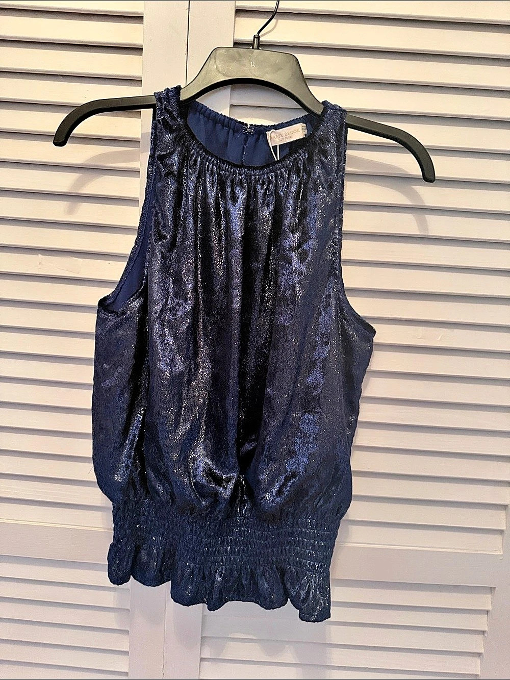 Ramy Brook Metallic Velvet Tank Top in Blue Size Medium NWT